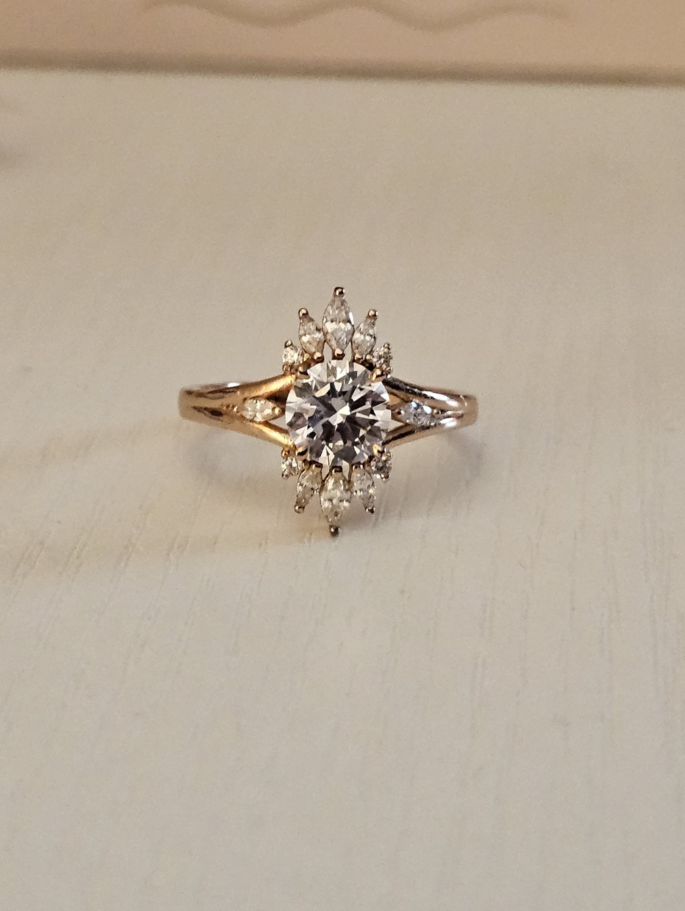 Gold Starburst Cocktail Ring with Diamdond Cz Center Stone